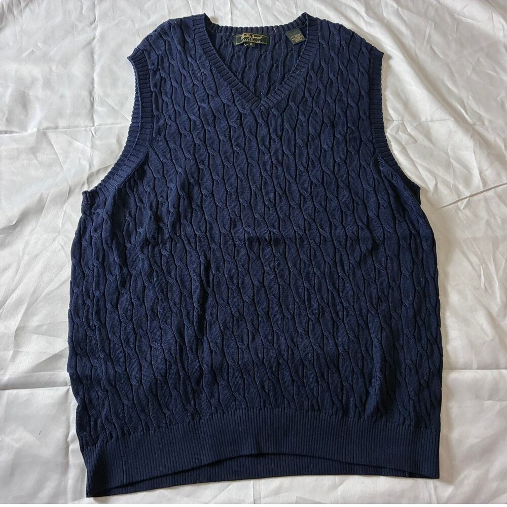 Bobby Jones Collection Sweater Vest Men's XL Navy Cable Knit Cotton